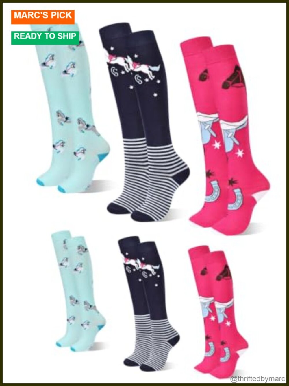 6-Pair Horse Riding Socks Cotton Knee High Equestrian Boot Socks